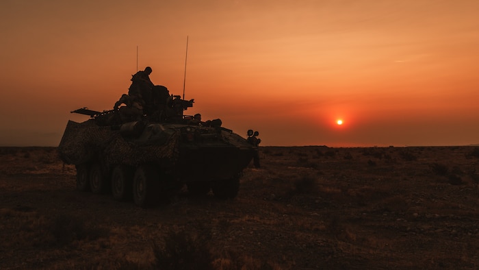 U.S. Marines with 3rd Light Armored Reconnaissance Battalion, 1st Marine Division operate a Light Armored Vehicle during a Marine Corps Combat Readiness Evaluation (MCCRE) at Marine Corps Air Ground Combat Center Twentynine Palms, California, September 17, 2020.