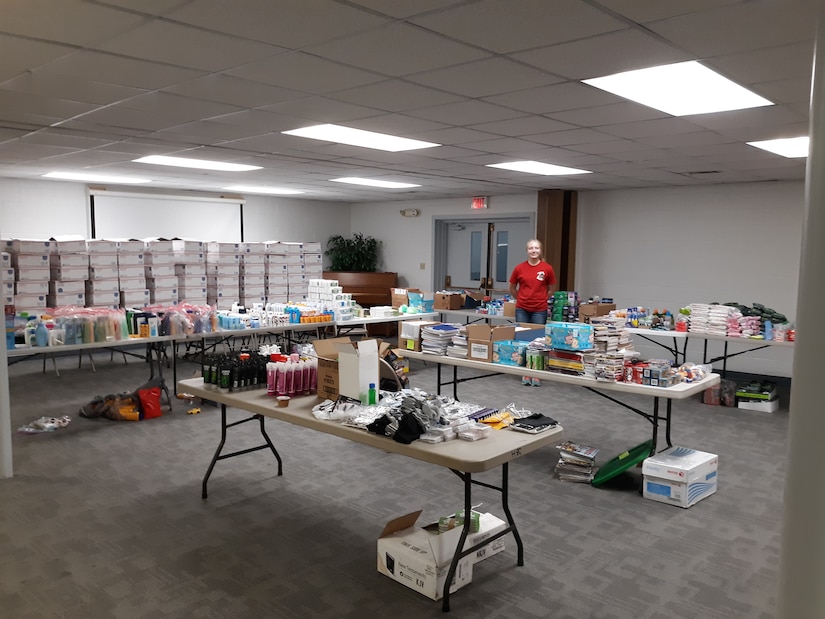 Lily Palfrey, daughter of 1st Sgt. Frank Palfrey who is the senior enlisted advisor for Headquarters and Headquarters Company, 28th Expeditionary Combat Aviation Brigade, organized 154 care packages to be sent to her father's deployed unit. (Courtesy Photo by Lily Palfrey)