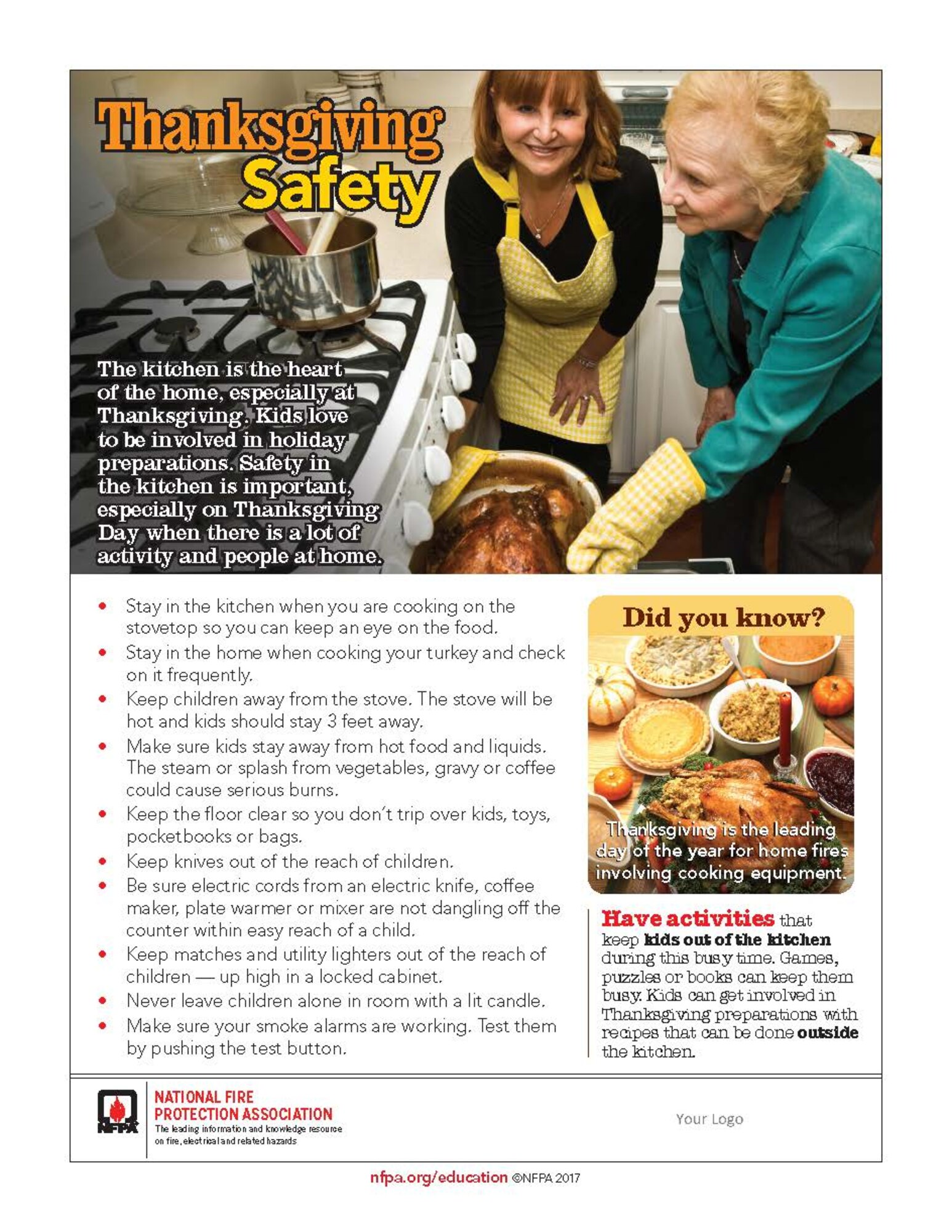 Officials from the Hanscom Air Force Base, Mass., Fire Department encourage community members to comply with safe cooking practices this holiday season. The National Fire Protection Association reports that Thanksgiving is the leading day for home cooking fires in the U.S. (Graphic by the National Fire Protection Association)
