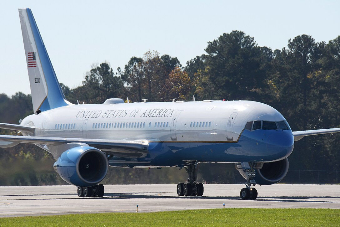 Air Force Two taxis on the runway at Dobbins Air Reserve Base, Ga. shortly after landing on Nov. 20, 2020. Vice President Mike Pence was greeted by Georgia Gov. Brian Kemp and U.S. Sens. David Perdue and Kelly Loeffler.  (U.S. Air Force photo/Andrew Park)