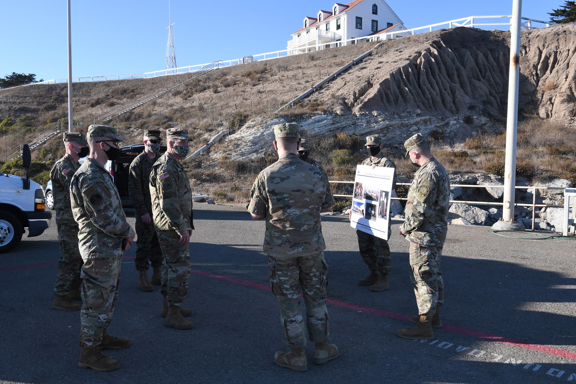 United States Space Command leadership and base leadership receive a briefing about the Space Launch Complex 6 Sea Port Nov. 16, 2020, at Vandenberg Air Force Base, Calif.