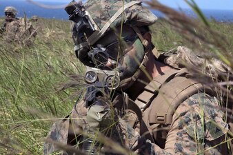 IE SHIMA, Okinawa — Sgt. Cal Cushing-Hurley and his squad from the Camp Lejeune, N.C.-based 1st Battalion, 2nd Marines, could hardly contain their enthusiasm for their first Pacific exercise — a simulated airfield seizure on a tiny island off Okinawa’s northwest coast.