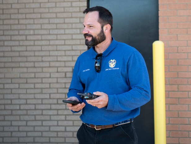 Chad Hashley, chief of exercise plans for the 628th Air Base Wing Inspector General office, poses for a picture at McEntire Joint National Guard Base, S.C., Nov. 16, 2020. Palmetto Challenge is a global mobilization exercise held at McEntire Joint National Guard Base, S.C., and Pope Army Airfield, N.C. The exercise is held in order to develop readiness and awareness in a simulated deployed environment for over 100 Airmen from Joint Base Charleston.