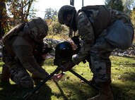 Defenders assigned to the 628th Security Forces Squadron conduct training on a Mobile Anti-Drone Systems Kit (MADS-K) at McEntire Joint National Guard Base, S.C., Nov. 16, 2020. Palmetto Challenge is a global mobilization exercise held at McEntire Joint National Guard Base, S.C., and Pope Army Airfield, N.C. The exercise is held in order to develop readiness and awareness in a simulated deployed environment for over 100 Airmen from Joint Base Charleston.