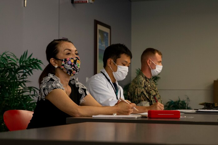 Okinawa Prefectural Government representatives met with Marine Corps Installations Pacific leadership and medical health professionals to discuss COVID-19 related information on Camp Foster Naval Hospital, July 15.