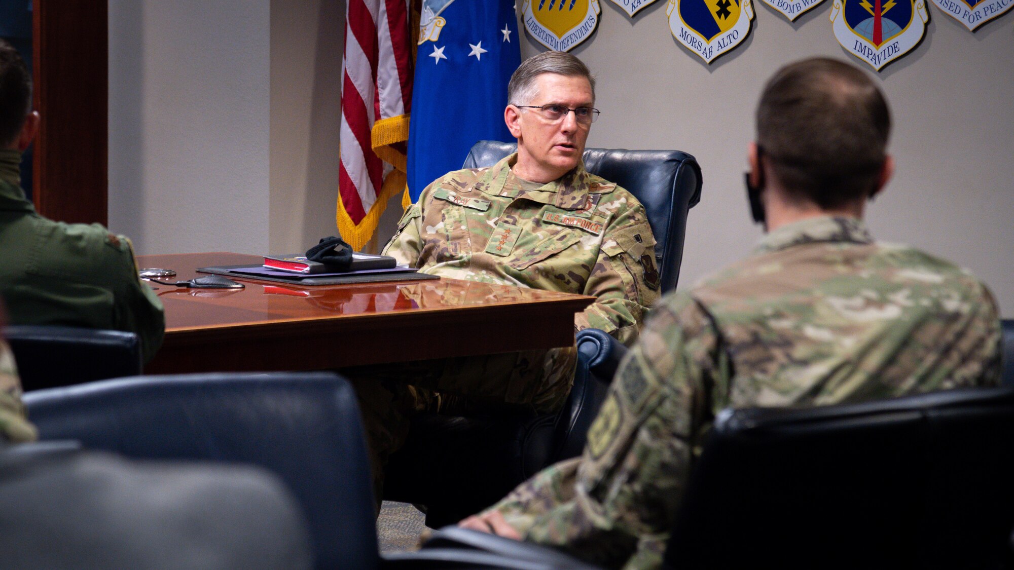 Gen. Timothy Ray, Air Force Global Strike Command commander, speaks to the students of the School of Advanced Nuclear Deterrence Studies (SANDS) program about the importance of strategic leaders in the Air Force nuclear mission at Barksdale Air Force Base, La., Nov. 17, 2020.