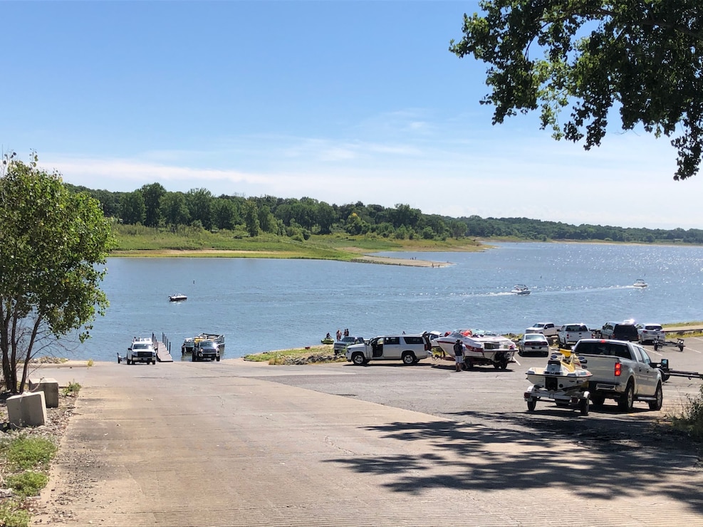 Boaters launching at marina ramp