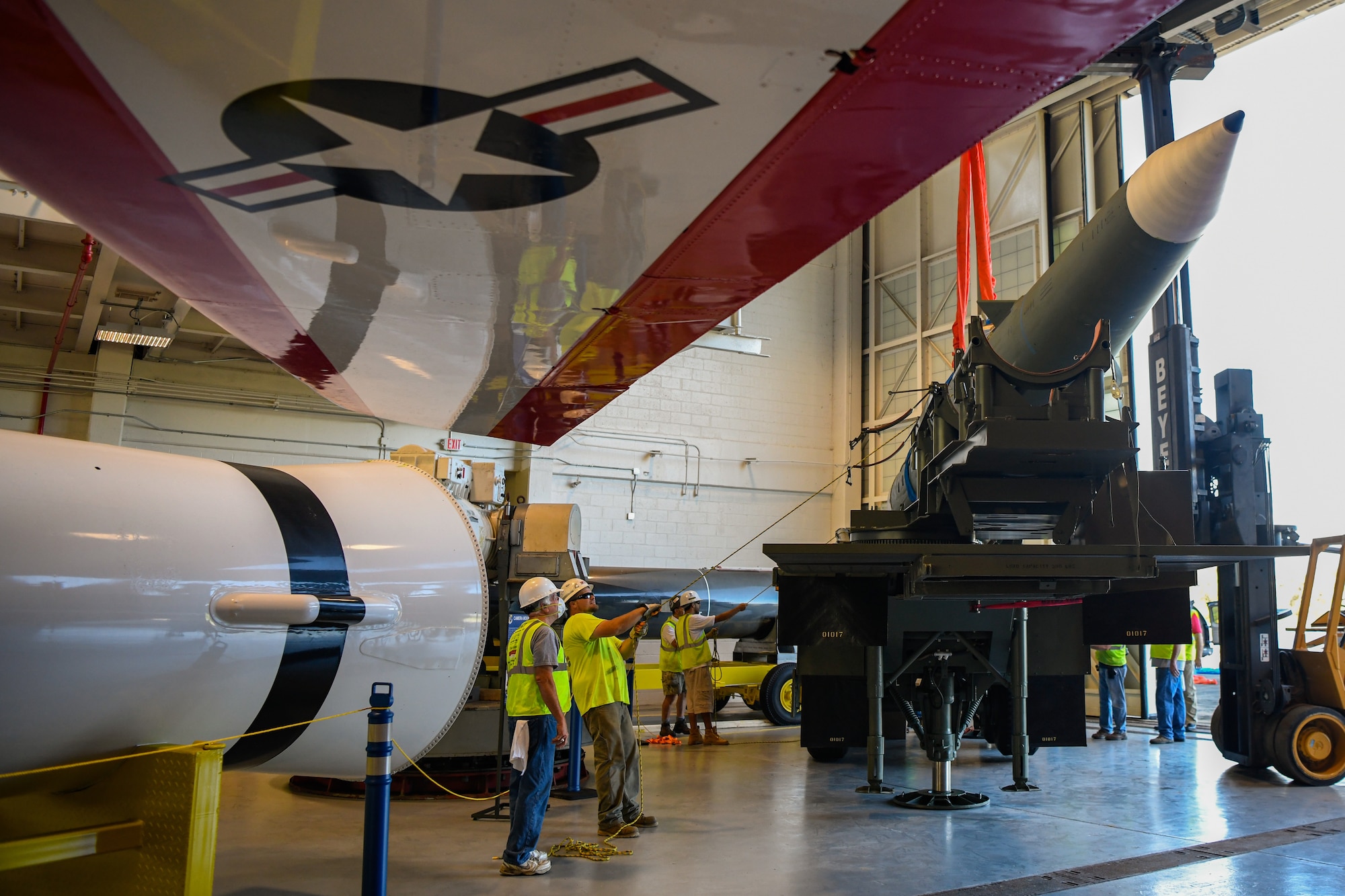 The Pershing II, a mobile intermediate-range ballistic missile, is transported into Hanger C on Cape Canaveral Air Force Station, Florida, Oct. 29, 2020. Under the terms of the 1987 Intermediate-Range Nuclear Forces Treaty between the United States and the Soviet Union, all Pershing IIs and their support equipment were removed from the inventory and rendered inoperable. (U.S. Space Force Photo By Airman Thomas Sjoberg)