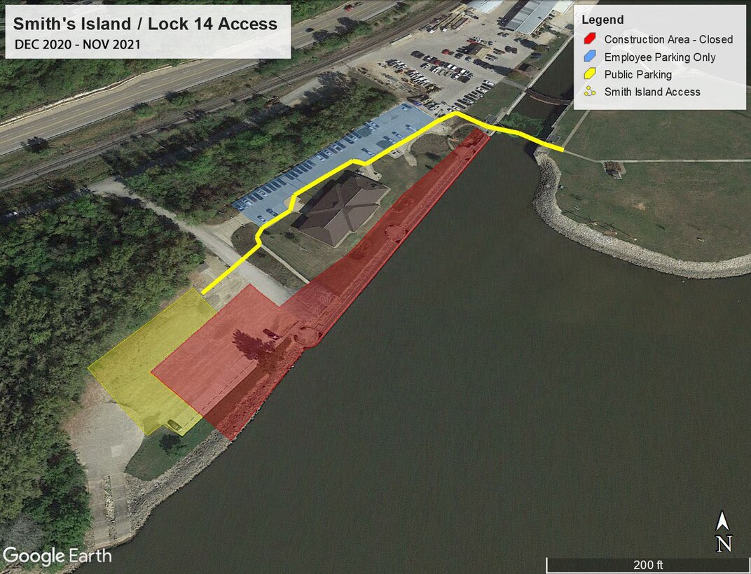 Map of closed area at Lock and Dam 14