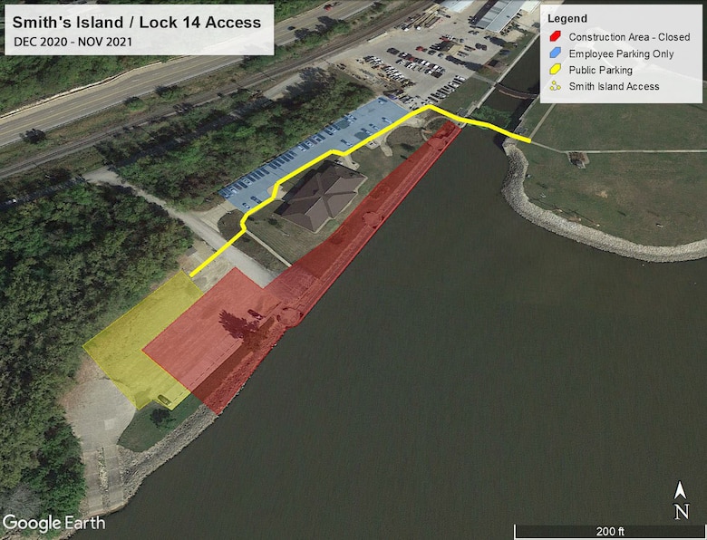Map of closed area at Lock and Dam 14