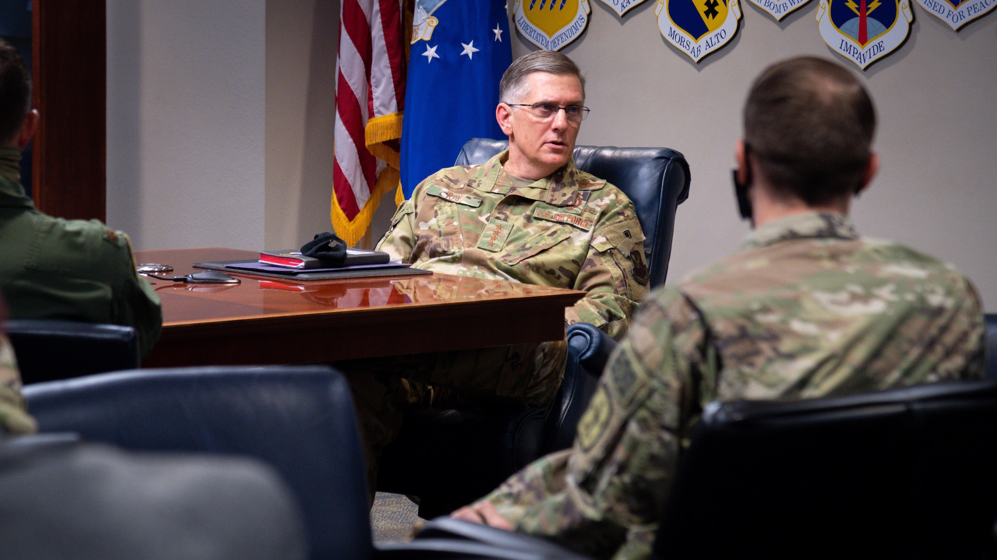 Gen. Timothy Ray, Air Force Global Strike Command commander, speaks to the students of the School of Advanced Nuclear Deterrence Studies (SANDS) program about the importance of strategic leaders in the Air Force nuclear mission at Barksdale Air Force Base, La., Nov. 17, 2020.