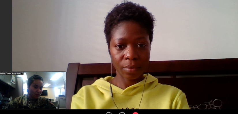 young woman on a video chat with an army recruiter