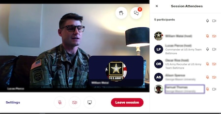 man in army uniform on web chat with other people.