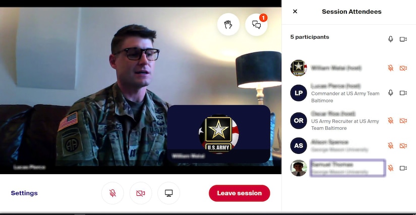 man in army uniform on web chat with other people.