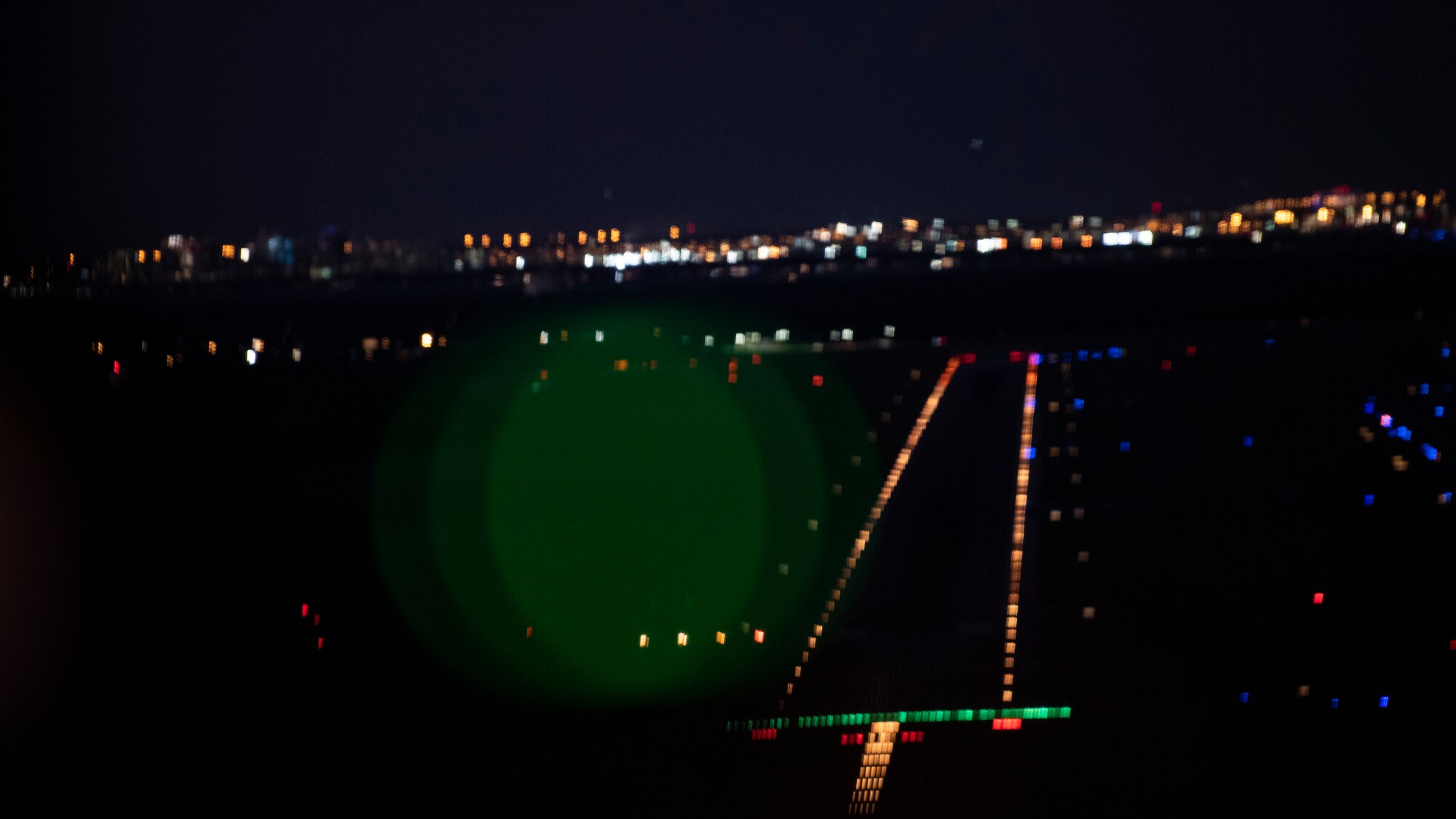 A view from the cockpit of a KC-135 Stratotanker aircraft as it approaches the runway at MacDill Air Force Base, Fla., Sept. 30, 2020.