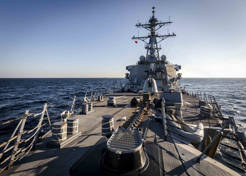 The Arleigh Burke-class guided-missile destroyer USS John S. McCain (DDG 56) transits through Peter the Great Bay while conducting routine underway operations. McCain is forward-deployed to the U.S. 7th Fleet area of operations in support of security and stability in the Indo-Pacific region.