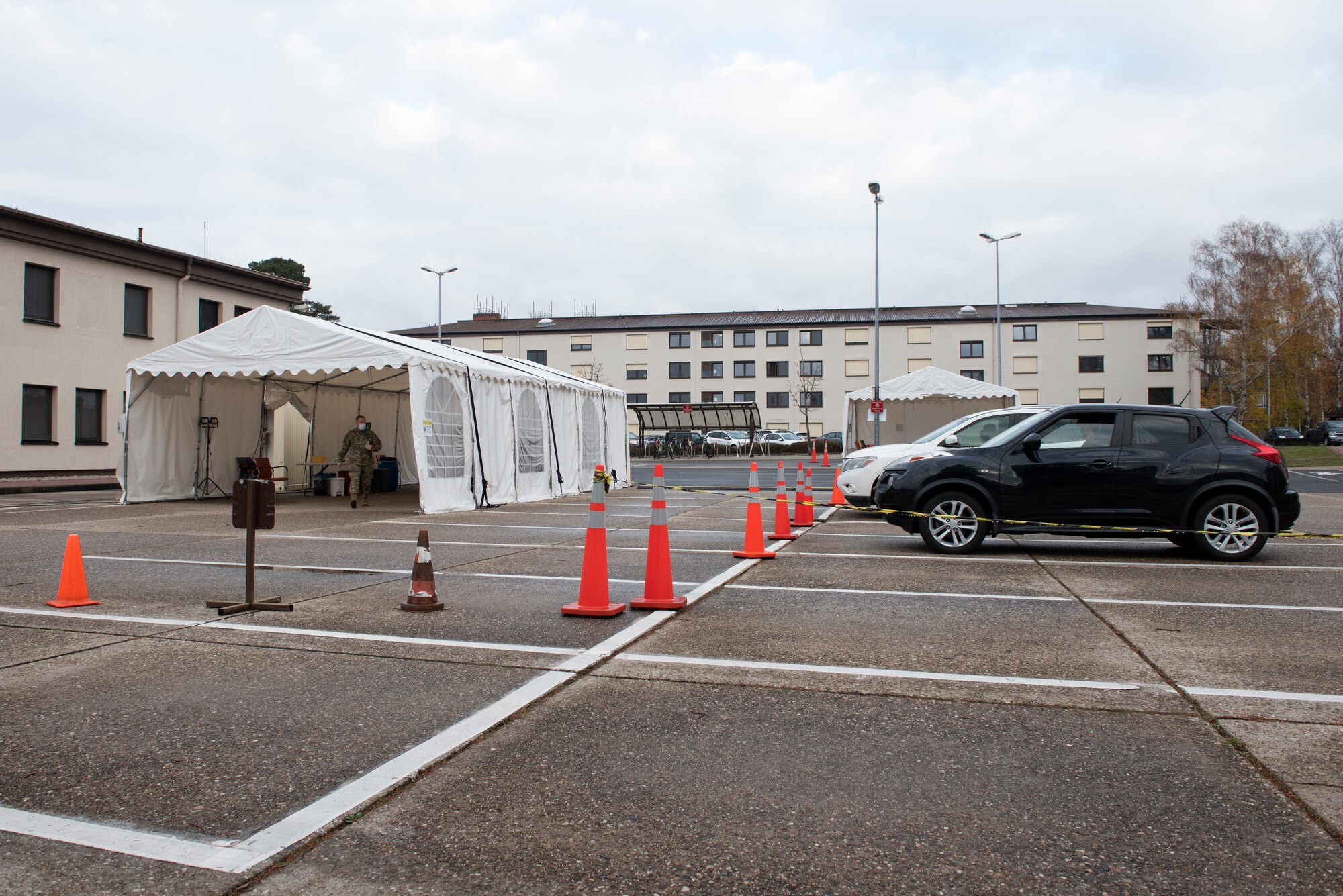 A drive-thru awaits patients.