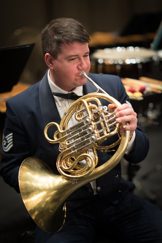 TSgt Manuel A. Collazo-Llantin displays his ability to wow audiences with his French Horn playing.