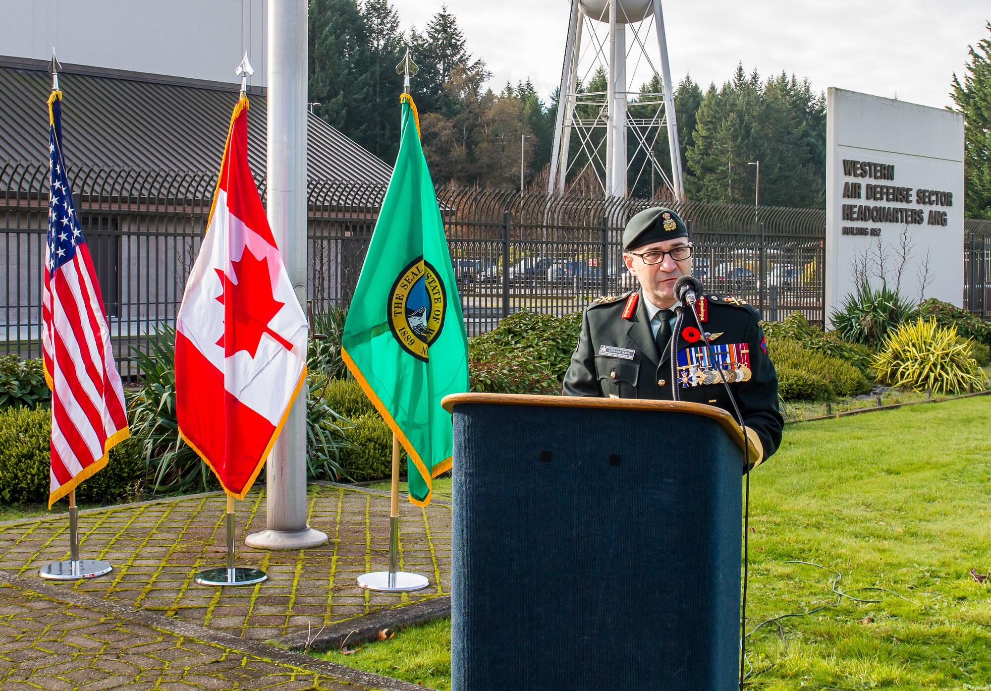 General Boivin speaking at the podium