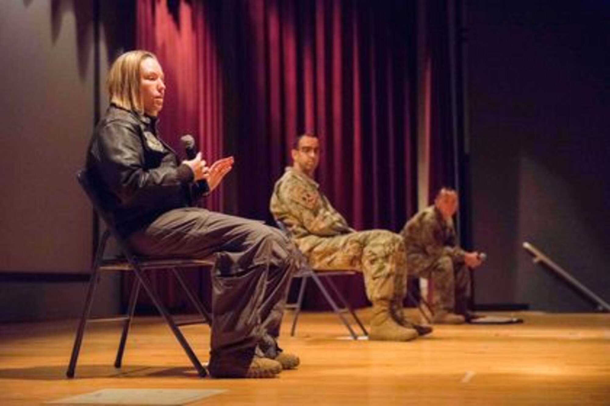 U.S. Air Force Capt. Raychel Bates, 93rd Air Refueling Squadron’s assistant director of operations, tells her story at a Wingman Day Storytellers event Nov. 20, 2020, on Fairchild Air Force Base, Washington. Storytellers originated out of Incirlik Air Base, Turkey, and has grown to become an event held at many Air Force bases all over the world. (U.S. Air Force photo by 2nd Lt. Michelle Chang)
