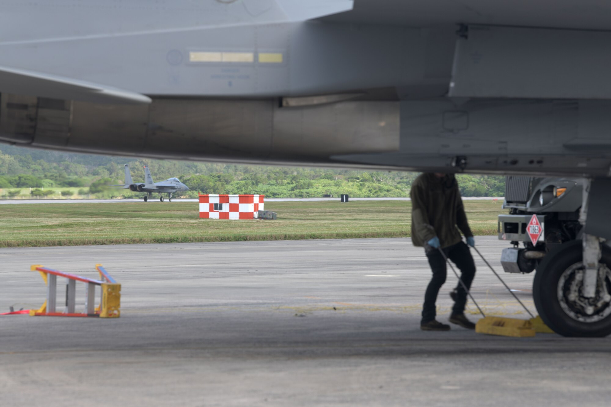 An F-15C Eagle taxis down the flight line of Kadena Air Base, Japan, during a “Super Surge,” Nov. 18, 2020. The 44th and 67th Fighter Squadrons set a new record for the most F-15C Eagles flown in a week at 437 sorties; the previous record was 245 sorties. (U.S. Air Force photo by Airman 1st Class Rebeckah Medeiros)