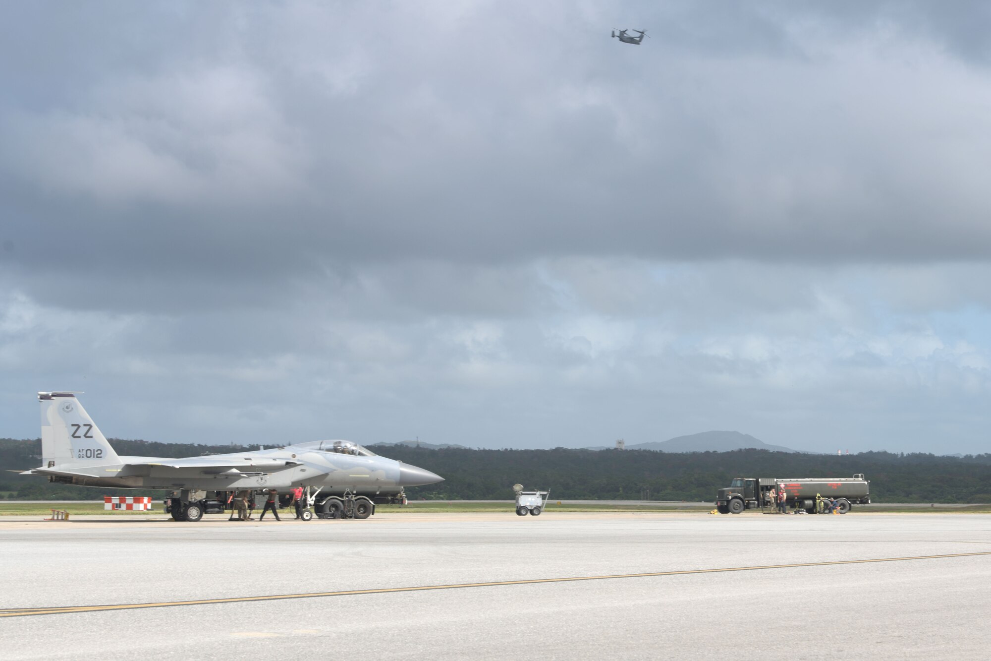 Airmen from the 18th Logistics Readiness Squadron showcase a new hot pit refueling flow during a “Super Surge,” Nov. 18, 2020, at Kadena Air Base, Japan. The LRS team pumped 1,389,391 gallons of fuel; 650,417 gallons were for the F-15C Eagles alone. (U.S. Air Force photo by Airman 1st Class Rebeckah Medeiros)