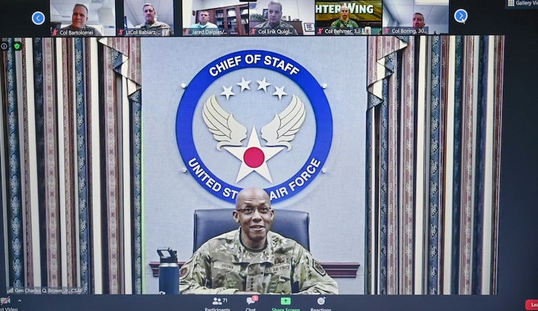 Air Force Chief of Staff Gen. Charles Q. Brown, Jr., addresses Airmen virtually online.