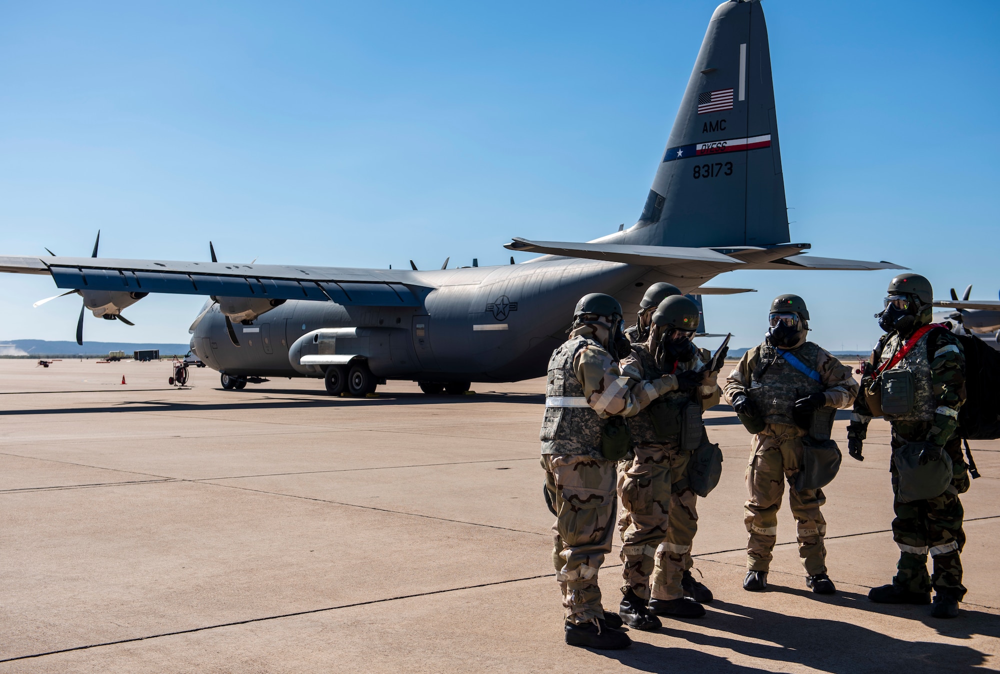 Airmen assigned to the 317th Maintenance Group and 317th Aircraft Maintenance Squadron prepare to conduct a perimeter sweep during an exercise at Dyess Air Force Base, Texas, Nov. 18, 2020.