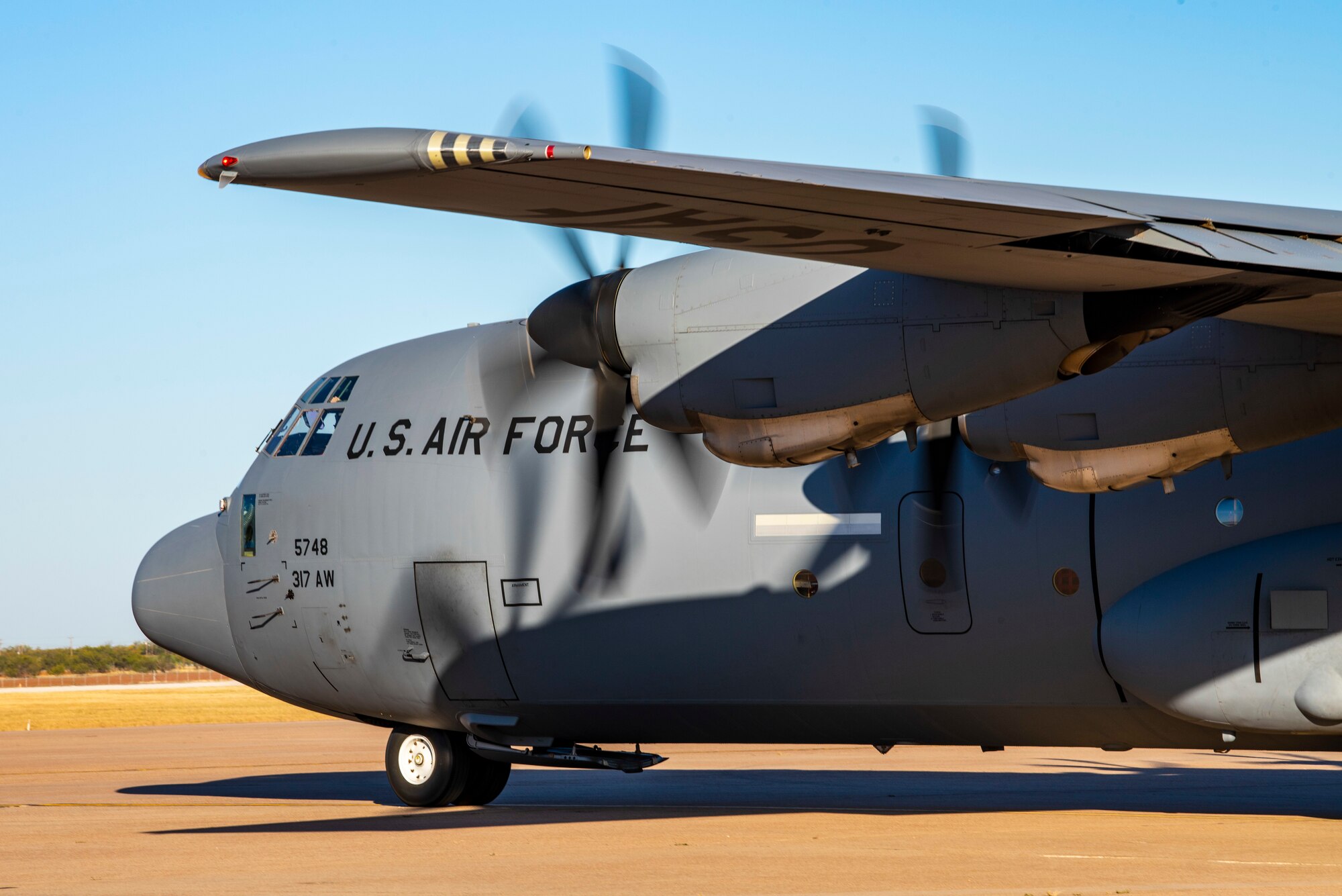 A C-130J Super Hercules taxis on the flightline at Dyess Air Force Base, Texas, Nov. 17, 2020.