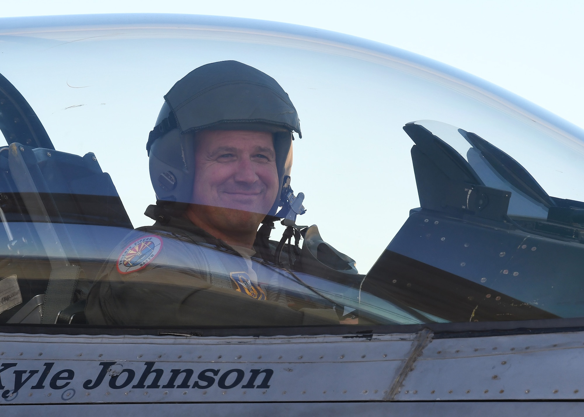Col. Sean Rassas, 944th Fighter Wing vice commander, smiles from the cockpit of an F-16 Fighting Falcon after completing a milestone sortie Nov. 24, 2020, at Luke Air Force Base, Ariz.  This flight pushed Rassas passed three thousand flying hours in the F-16, making him one of only 296 U.S. Air Force pilots to reach that unique milestone.