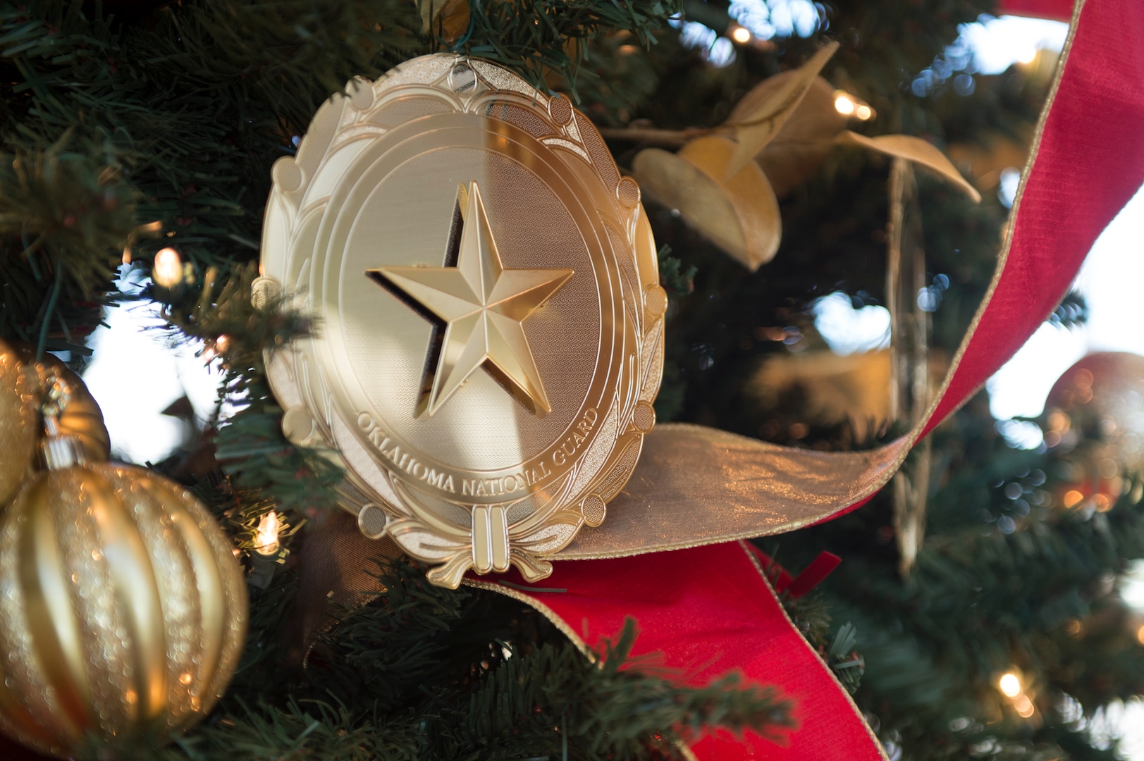 IMAGE: The Oklahoma National Guard Gold Star Tree stands in the 3rd Floor atrium of the Oklahoma History Center in Oklahoma City, Nov. 25, 2020.

The Oklahoma National Guard Gold Star Tree honors the 20 Oklahoma National Guard members who died while serving overseas since 9/11. The tree is decorated with photos and the names of the 19 Army National Guard Soldiers and One Air National Guard Airman who paid the ultimate sacrifice while serving our nation. (Oklahoma National Guard photo by Anthony Jones)