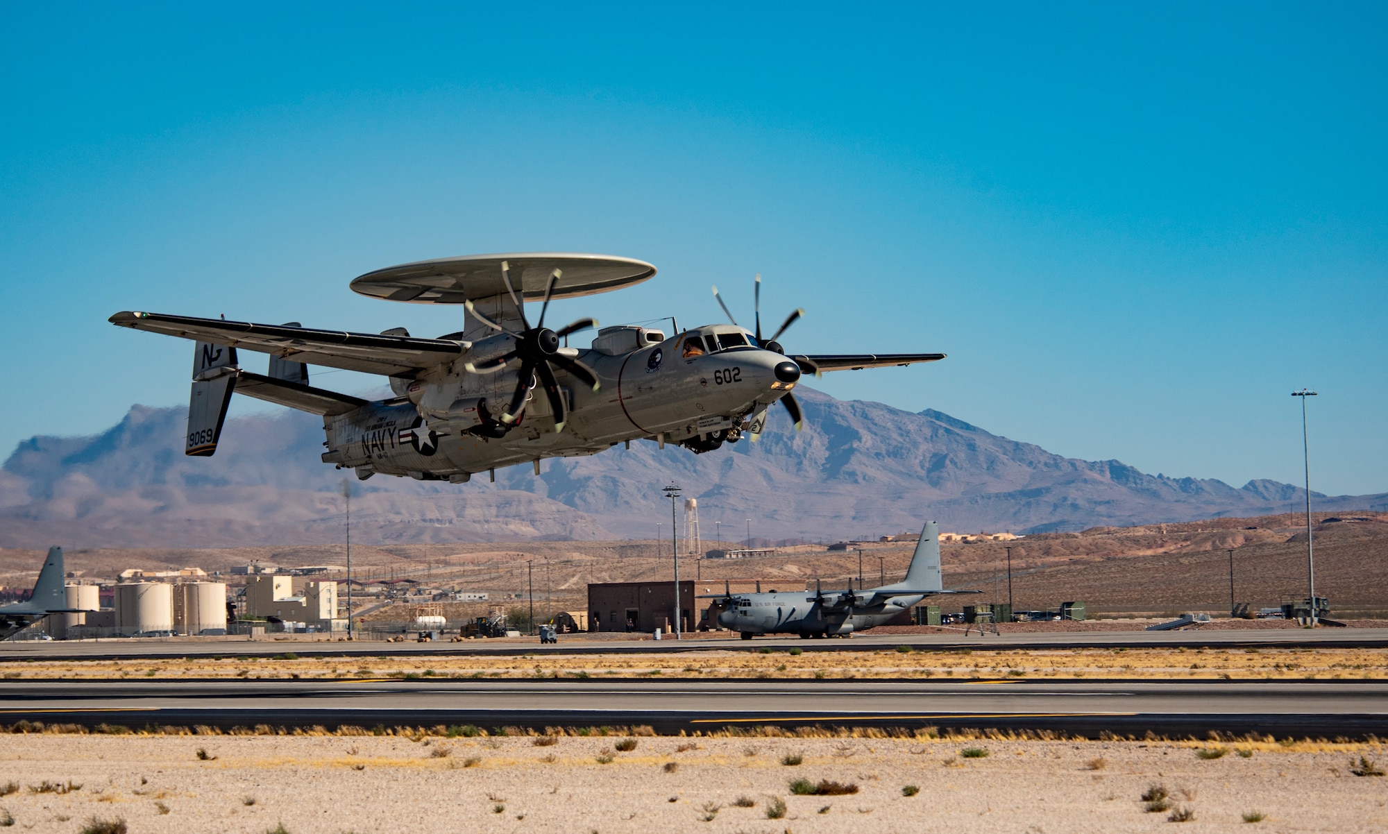 Aircraft lands at Nellis.