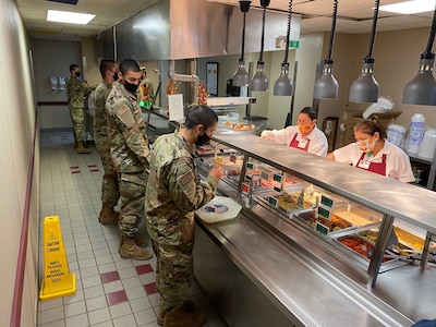 Airmen who graduated from Basic Military Training on Nov. 25 enjoy their first Thanksgiving meal in uniform at Joint Base San Antonio-Lackland, Texas, on Nov. 26.