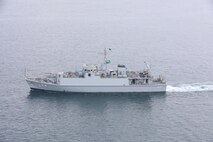 Royal Saudi Naval Force mine countermeasures vessel Al-Shaqra (MCMV 422) sails in formation during mine countermeasures interoperability training , led by Commander, Task Force (CTF) 52 in the Arabian Gulf, Nov. 11. CTF 52 provides command and control of all mine warfare assets in the U.S. 5th Fleet area of operations. The 5th Fleet area of operations encompasses about 2.5 million square miles of water area and includes the Arabian Gulf, Arabian Sea, Gulf of Oman, Red Sea and parts of the Indian Ocean. The expanse is comprised of 20 countries and includes three critical choke points at the Strait of Hormuz, the Suez Canal and the Bab el-Mandeb Strait at the southern tip of Yemen.