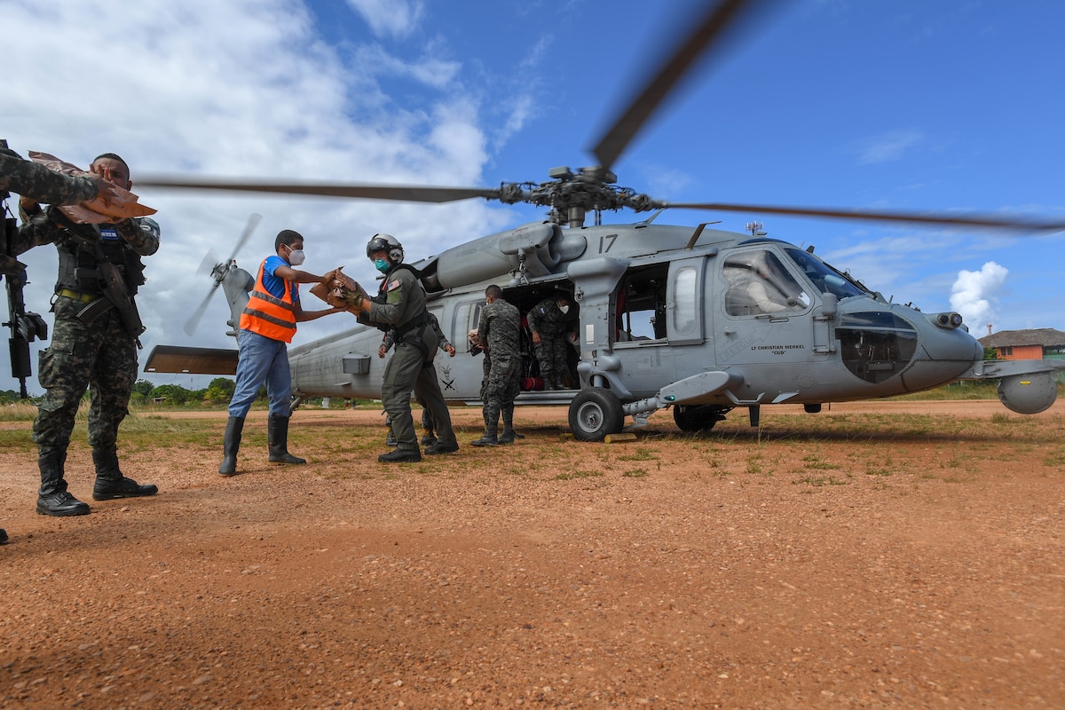 Helicopter Sea Combat Squadron (HSC) 22 Detachment 6 assigned to the Freedom-variant littoral combat ship USS Sioux City (LCS 11) join U.S. Southern Command’s Hurricane Iota relief efforts in Central America, Nov. 27, 2020.