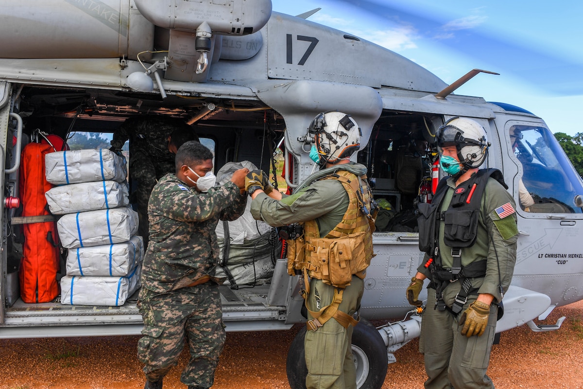 Helicopter Sea Combat Squadron (HSC) 22 Detachment 6 assigned to the Freedom-variant littoral combat ship USS Sioux City (LCS 11) join U.S. Southern Command’s Hurricane Iota relief efforts in Central America, Nov. 27, 2020.