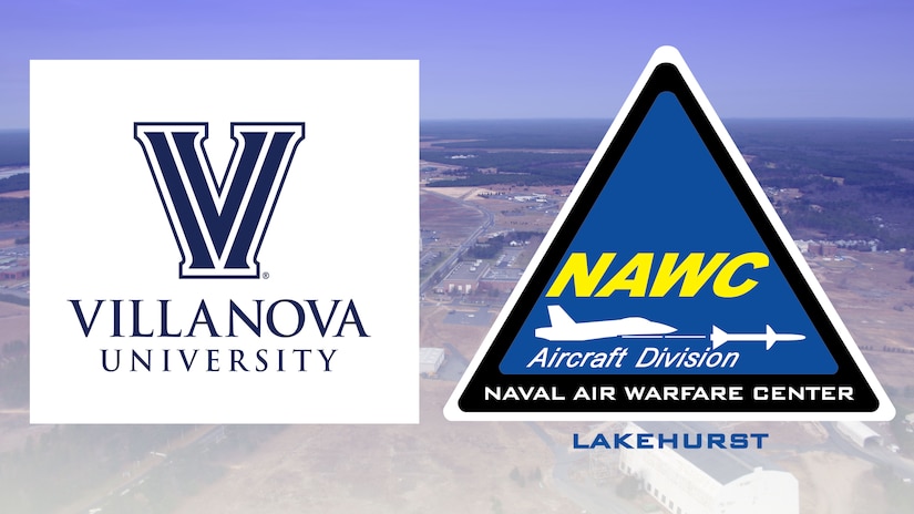 A photo illustration of Villanova University and Naval Air Warfare Center Aircraft Division Lakehurst.