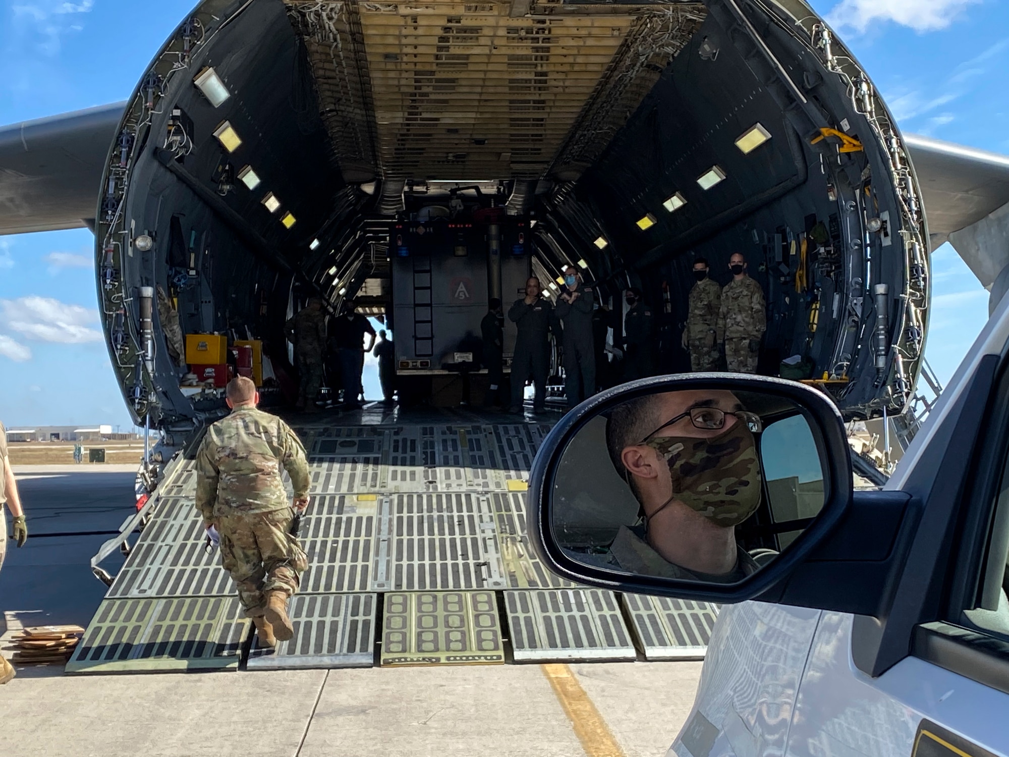 Capt. Joshua Wolf, U.S. Army North’s Task Force 51’s future operations officer, waits to load an emergency response vehicle, during the unit’s Level II Deployment Readiness Exercise at Joint Base San Antonio-Kelly Field Annex Nov. 20.