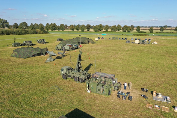 Airmen from the 606th Air Control Squadron prepare a deployed radar site for exercise Astral Knight 20 at Malbork Air Base, Poland, Sept. 18, 2020. Astral Knight 20 was a joint and multinational exercise where training focused on conducting integrated air and missile defense of various terrains. (Courtesy photo)