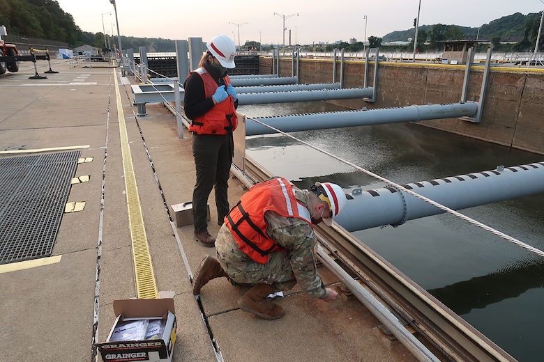 The lock chamber at Emsworth Locks and Dam before dewatering for maintenance and inspection.