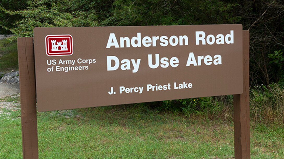 The U.S. Army Corps of Engineers Nashville District announces that it will resume the collection of fees at its day use recreation areas beginning Oct. 8, 2020. Fee collections were suspended earlier this year when recreation areas were closed due to COVID-19 precautions. This is the sign entering Anderson Day Use Area at J. Percy Priest Lake in Nashville, Tennessee. (USACE Photo by Lee Roberts)