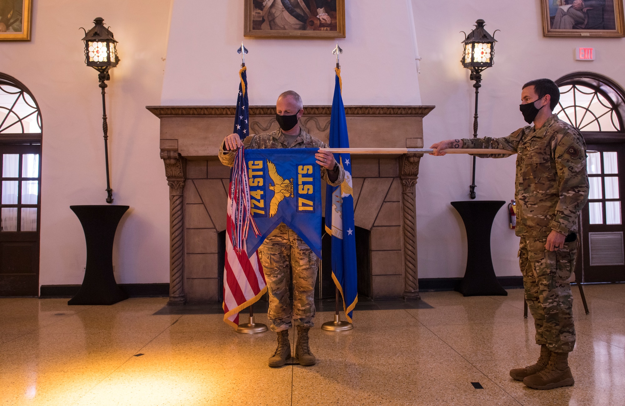 image of the 17th special tactics squadron's transition ceremony at a hall in Fort Benning, Georgia