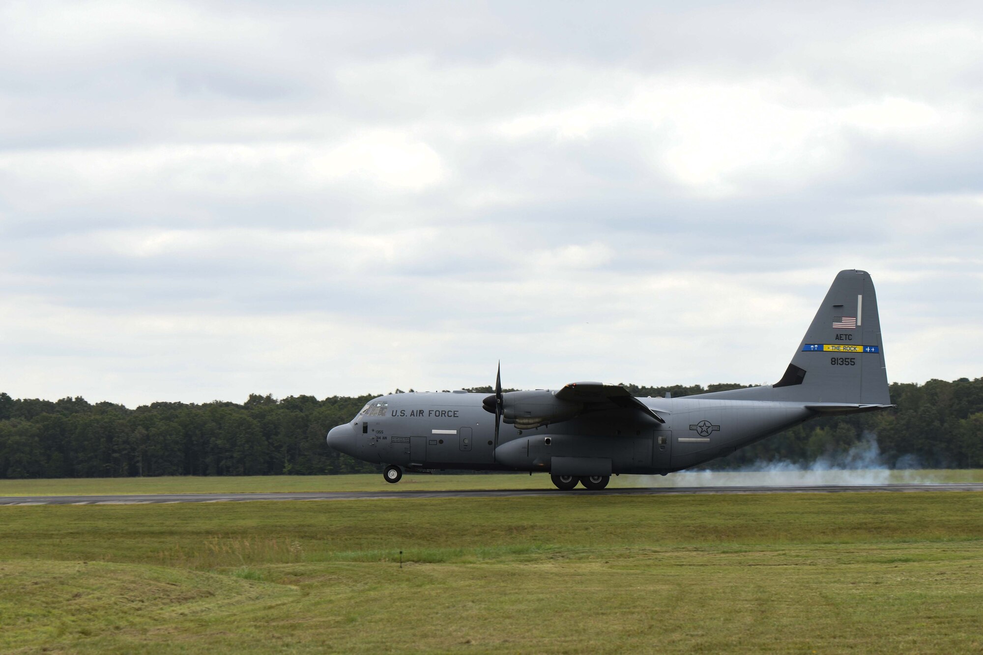 A C-130 lands at All American drop-zone.