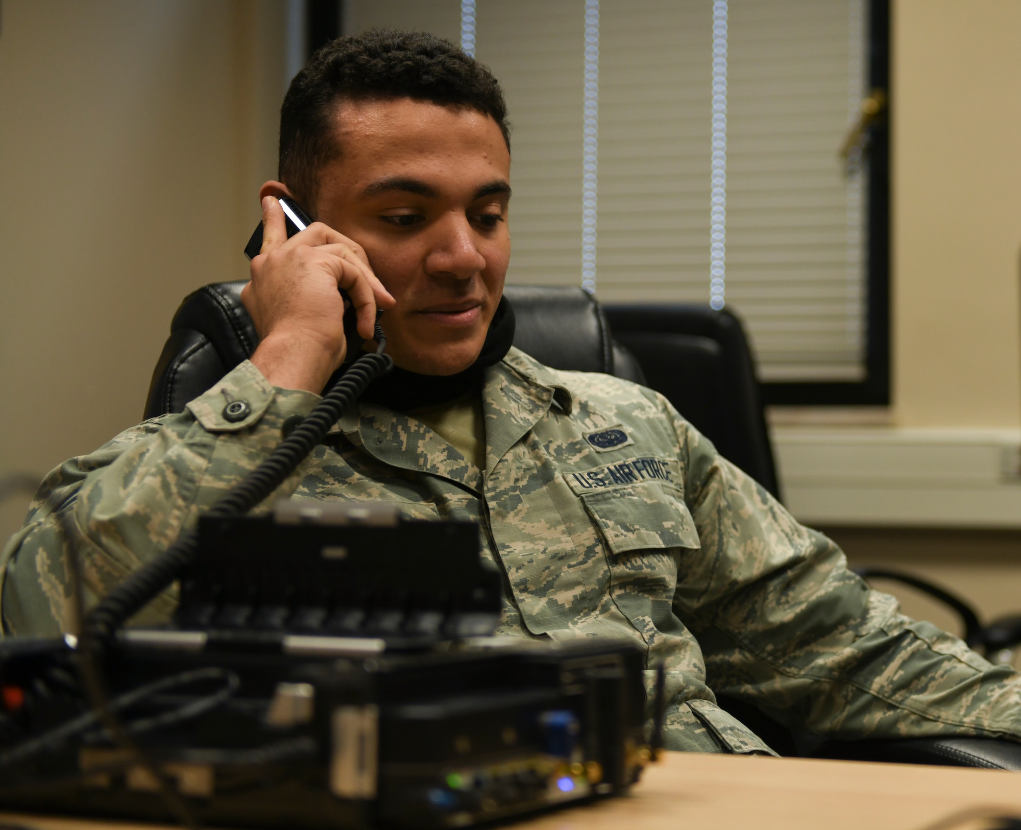 U.S. Air Force Senior Airman David Garcia, 100th Communications Squadron cyber transport technician, tests communication equipment during exercise Wolff Pack at Ramstein Air Base, Sept. 29, 2020. The exercise developed multi-capable Airmen who can accomplish duties outside of their typical responsibilities in support of the mission. (U.S. Air Force photo by Staff. Sgt. Anthony Hetlage)