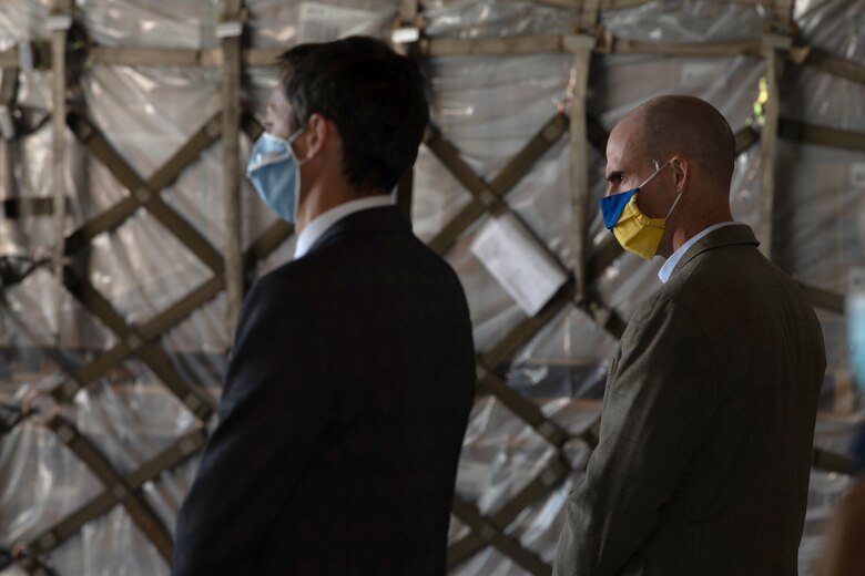 U.S. Air Force Brig. Gen. Jason Bailey, 31st Fighter Wing commander, right, and Italian air force Col. Luca Crovatti, Italian base commander, attend holy mass at Aviano Air Base, Italy, Sept. 27, 2020. A special holy mass was held on base to celebrate the Madonna Di Loreto. (U.S. Air Force photo by Senior Airman Caleb House)