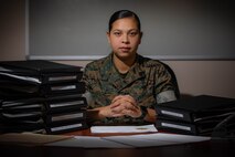 Cpl. Sierra Thomas, a Fiscal Clerk with G-8, 2nd Marine Logistics Group poses for a photo on Camp Lejeune, N.C., October 1, 2020. “Leadership is taking responsibility for your own actions and all subordinates, while also teaching them right from wrong,”
 said Thomas, a Soldotna, Ark., native. According to her leadership, Thomas is the hub of the G-8 Accounting Team.  She has displayed a high level of maturity, being able to communicate to her senior leaders on accounting issues and work with subordinate commands arranging training opportunities to strengthen 2d MLG’s fiscal posture.  Corporal Thomas has closely supervised G-8 Tiger Teams that provide opportunity for her and her Marines to show their knowledge by teaching supply fiscal clerks basic skills in conducting day-to-day operations.  She can be relied upon to continue the G-8 mission with minimum supervision or direction allowing her senior leaders to focus on other key issues to improve business processes.  Due to her efforts, 2d MLG has been able to expertly manage its resources to ensure mission readiness. (U.S. Marine Corps photo by Scott Jenkins)