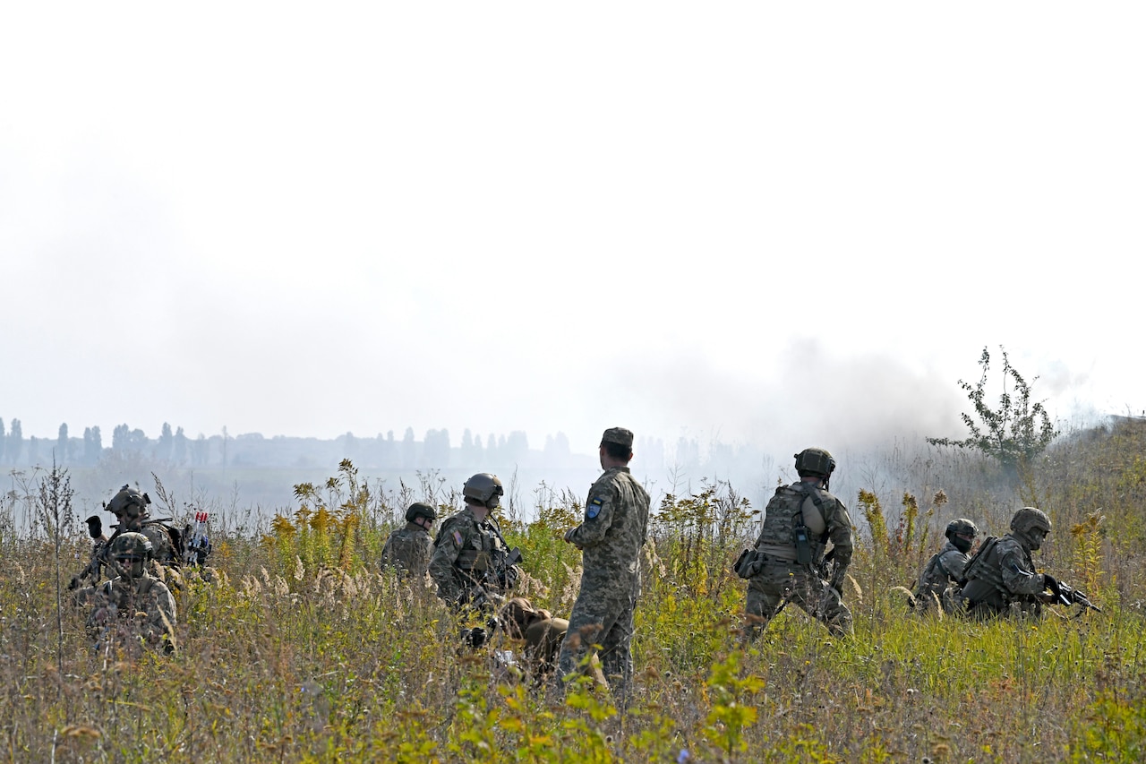 Military personnel conduct field exercise.