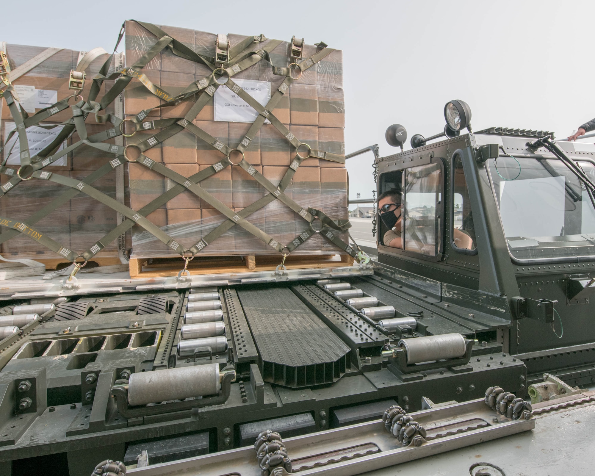 A load team from the 436th Aerial Port Squadron loads a pallet of equipment onto an Israeli air force Boeing 707 Sept. 15, 2020, at Dover Air Force Base, Delaware, as part of a foreign military sales operation. Over the past 70 years, the U.S. and Israel have developed unbreakable bonds through cooperation in security, economics and business, scientific research and innovation and people-to-people exchanges. Due to its strategic location, Dover AFB regularly supports foreign military sales operations. (U.S. Air Force photo by Mauricio Campino)