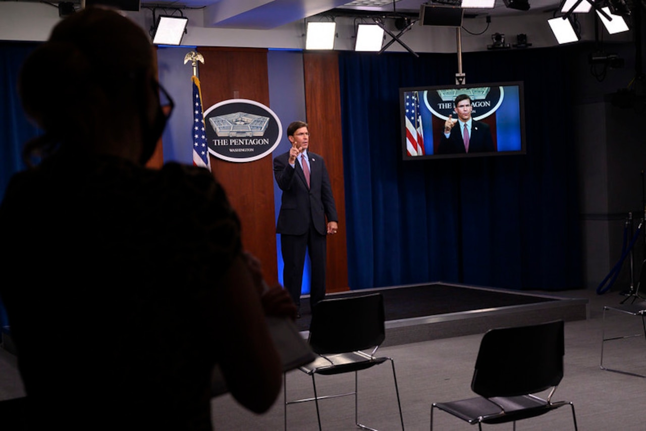 Defense Secretary Dr. Mark T. Esper records a video message for Suicide Prevention Month.