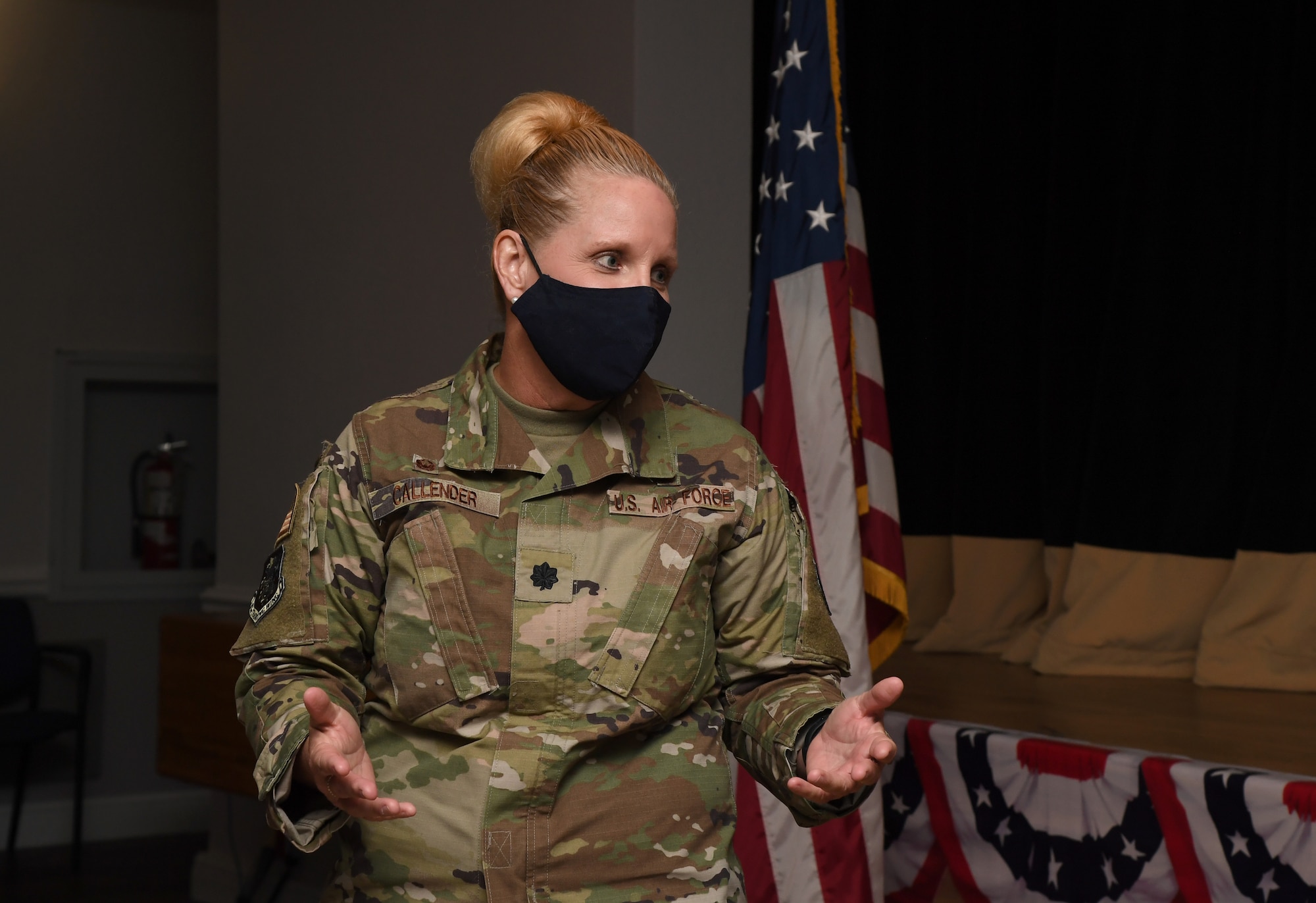 U.S. Air Force Lt. Col. Catherine Callender, 81st Operational Medical Readiness Squadron commander, delivers remarks during a redesignation ceremony inside the Keesler Medical Center at Keesler Air Force Base, Mississippi, September 30, 2020. In an effort to meet Department of Defense policy to increase operational medical readiness and duty availability for active duty personnel, while continuing to ensure the delivery of high quality health care, the 81st OMRS replaced the 81st Aerospace Medicine Squadron. (U.S. Air Force photo by Kemberly Groue)